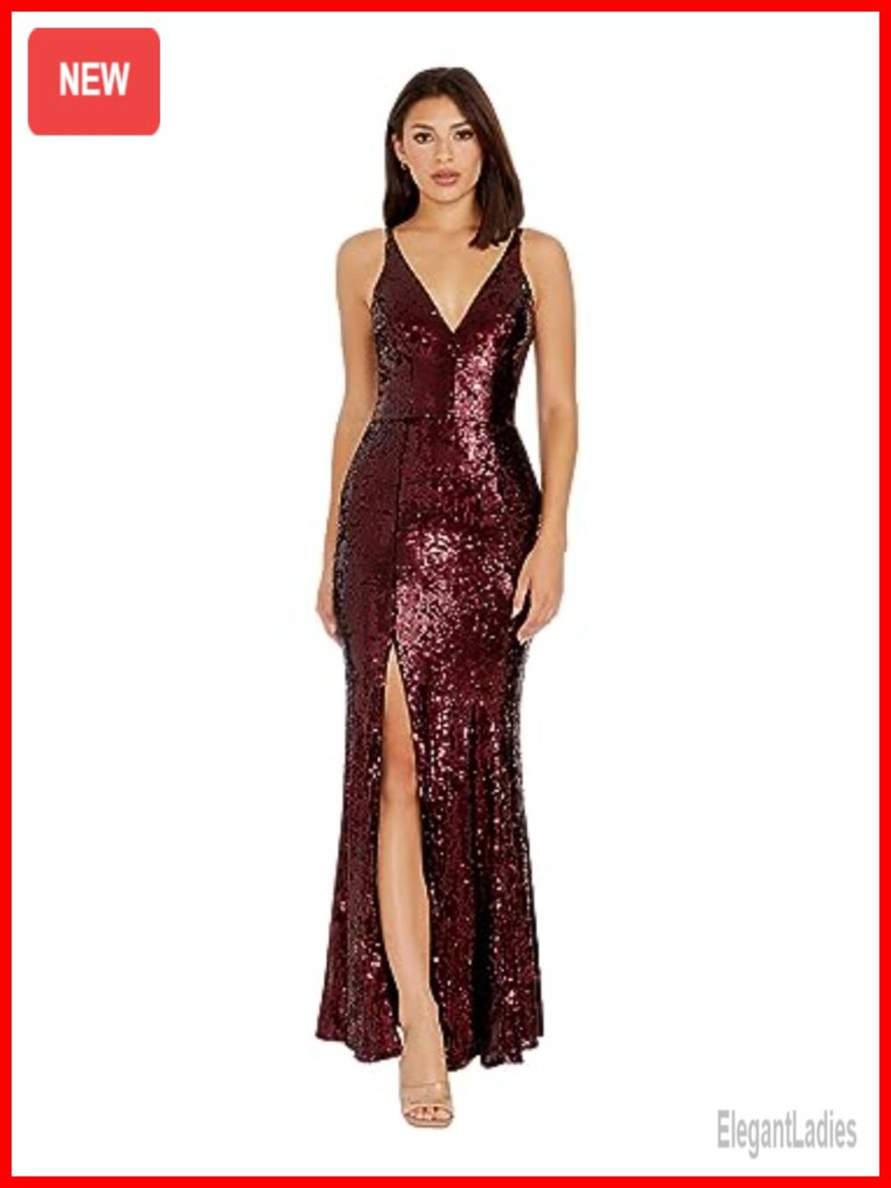 Sequin V-Neck Bodycon Maxi Dress Formal Evening Gown